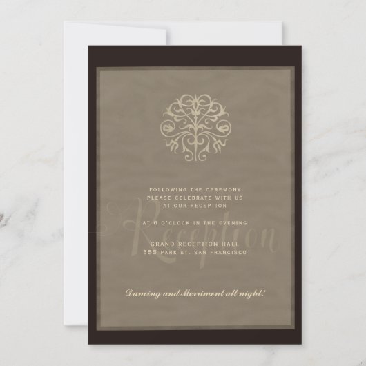 Eleganter klassischer Hochzeitsempfang für Elfenbe Einladung (Vorderseite)