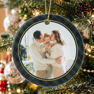 Eleganter klassischer Karo-Weihnachtsfoto Keramik Ornament