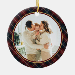 Eleganter klassischer Karo-Weihnachtsfoto Keramik Ornament