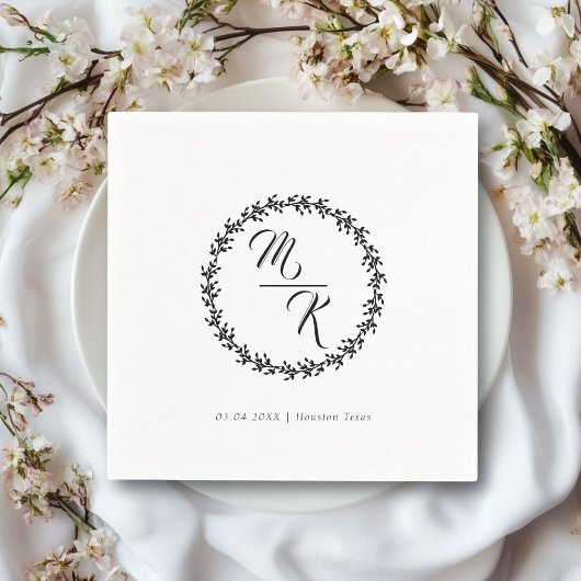 Eleganter, klassischer Kranz in Monogramm Serviette