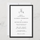 Eleganter klassischer Leaf Monogram QR Code Hochze Einladung (Vorderseite)