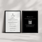 Eleganter klassischer Leaf Monogram QR Code Hochze Einladung