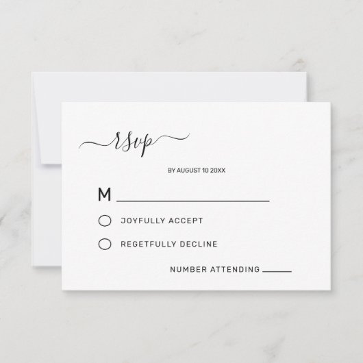 Eleganter, klassischer Minimalistischer Hochzeitst RSVP Karte (Vorderseite)