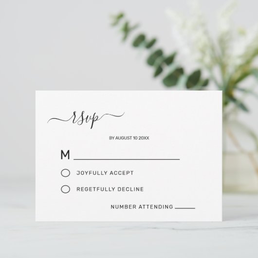 Eleganter, klassischer Minimalistischer Hochzeitst RSVP Karte (Stehend Vorderseite)
