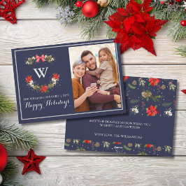 Eleganter klassischer Mongram Floral Happy Holiday Feiertagskarte