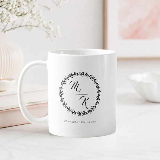 Eleganter Klassischer Monogramm-Schwarzer Kranz Kaffeetasse