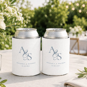 Eleganter Klassischer Monogramm Weiß Blau Hochzeit Dosenkühler