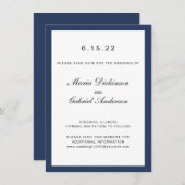 Eleganter klassischer Navy Blue Frame. Hochzeit Save The Date (Vorne/Hinten)