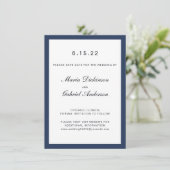 Eleganter klassischer Navy Blue Frame. Hochzeit Save The Date (Stehend Vorderseite)