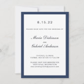 Eleganter klassischer Navy Blue Frame. Hochzeit Save The Date (Vorderseite)