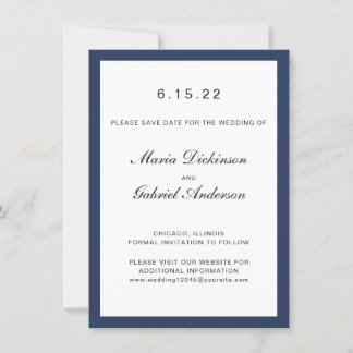 Eleganter klassischer Navy Blue Frame. Hochzeit Save The Date