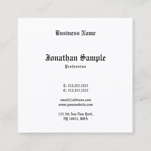 Eleganter klassischer Nostalgischer Look Old Engli Quadratische Visitenkarte (Rückseite)