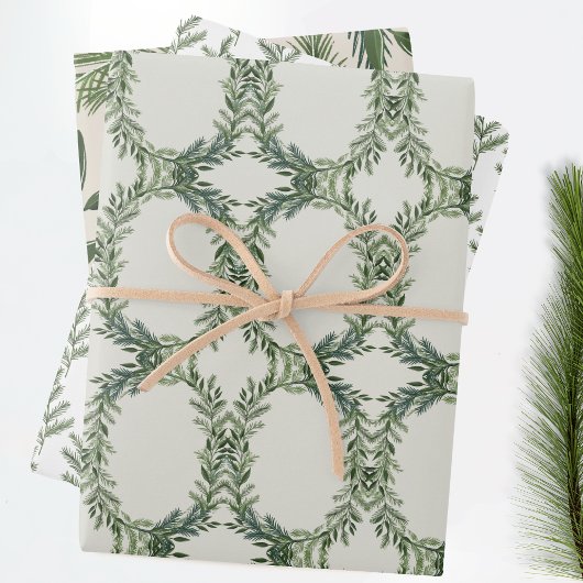 Eleganter klassischer Pine Wreath Weihnachten Geschenkpapier Set