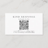 Eleganter klassischer QR Code Hochzeit RSVP-Karte Visitenkarte (Vorderseite)