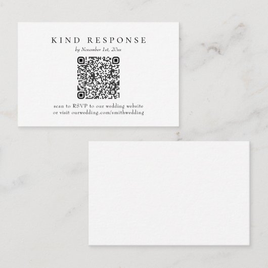 Eleganter klassischer QR Code Hochzeit RSVP-Karte Visitenkarte (Vorne/Hinten)