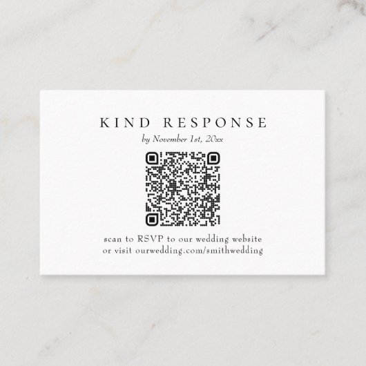 Eleganter klassischer QR Code Hochzeit RSVP-Karte Visitenkarte (Vorderseite)