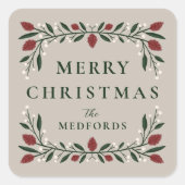 Eleganter klassischer Rahmen Personalisiert Weihna Quadratischer Aufkleber (Vorderseite)
