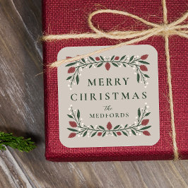 Eleganter klassischer Rahmen Personalisiert Weihna Quadratischer Aufkleber