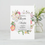 Eleganter klassischer Rosa-Blume-Rahmen Hochzeit Einladung (Stehend Vorderseite)