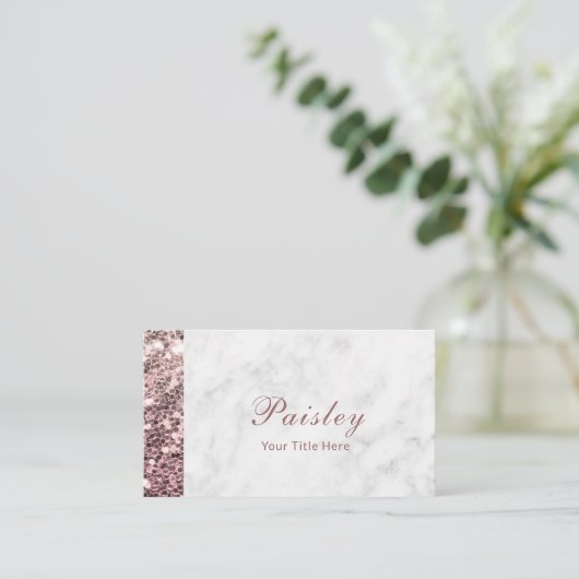 Eleganter klassischer Rose Gold Glitzer auf Marmor Visitenkarte (Stehend Vorderseite)