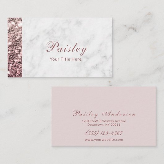 Eleganter klassischer Rose Gold Glitzer auf Marmor Visitenkarte (Vorne/Hinten)