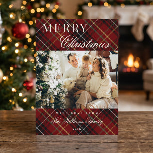 Eleganter klassischer roter Karo-Weihnachten 1 Fot Feiertagskarte