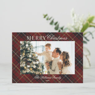 Eleganter klassischer roter Karo-Weihnachten mit 1 Feiertagskarte