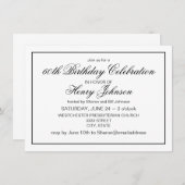 Eleganter klassischer Schwarz und Weiß 60. Geburts Einladung (Vorne/Hinten)