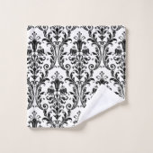 Eleganter klassischer schwarzer Floral Damask auf  Badhandtuch Set (Waschlappen)