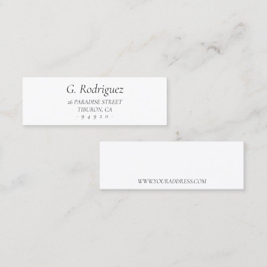 Eleganter klassischer Serif-Schriftart. Anschrift Mini Visitenkarte (Vorne/Hinten)