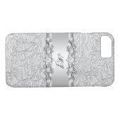 Eleganter, klassischer, silberweißer Damask Case-Mate iPhone Hülle (Rückseite (Horizontal))