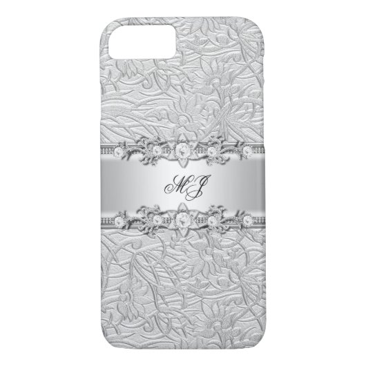 Eleganter, klassischer, silberweißer Damask Case-Mate iPhone Hülle (Rückseite)