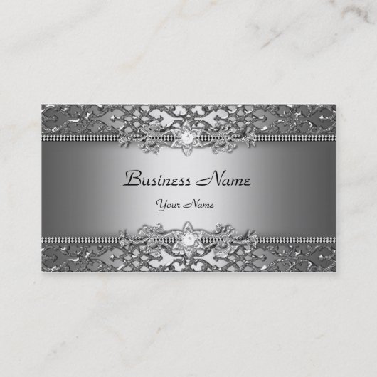 Eleganter klassischer Silver Gray Damask Embossed Visitenkarte (Vorderseite)