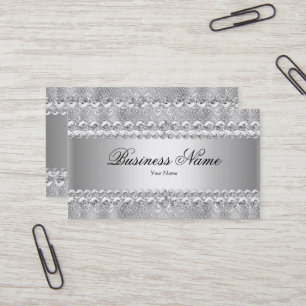 Eleganter klassischer Silver Gray Damask Lace Visitenkarte