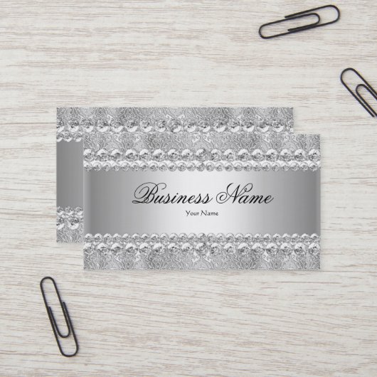 Eleganter klassischer Silver Gray Damask Lace Visitenkarte (Vorderseite/Rückseite Beispiel)