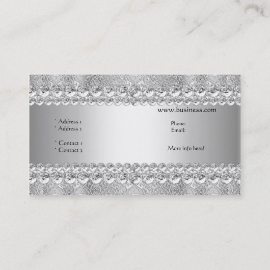 Eleganter klassischer Silver Gray Damask Lace Visitenkarte (Rückseite)