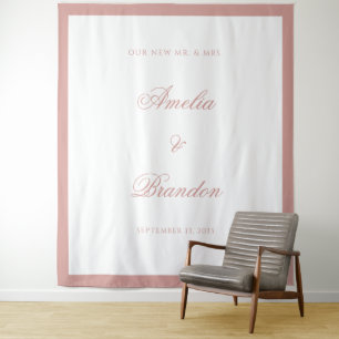 Eleganter klassischer staubrosa Rahmen Hochzeitsku Wandteppich