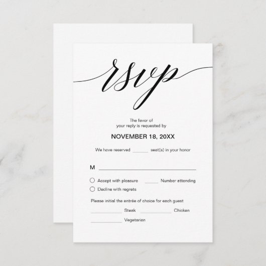 Eleganter klassischer UAWG, Schwarzer Schriftart, Begleitkarte (Vorne/Hinten)