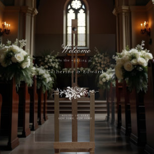 Eleganter, klassischer weißer Flora Willkommen Acrylschild