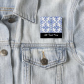 Eleganter Kobalt Blau und Weiße BlumenDamast Button (Beispiel)