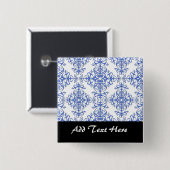 Eleganter Kobalt Blau und Weiße BlumenDamast Button (Vorne & Hinten)