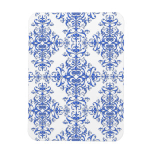 Eleganter Kobalt Blau und Weiße BlumenDamast Magnet