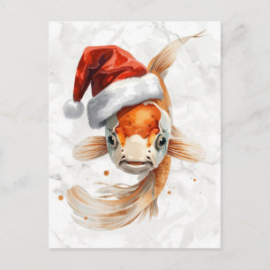 Eleganter Koi-Fisch in Santa-Mütze Aquarell Feiertagspostkarte