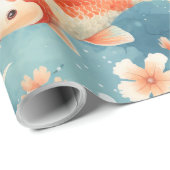 Eleganter Koi Fisch mit Cherry Blossom, Blau, Oran Geschenkpapier (Rolleneckpunkt)