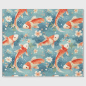 Eleganter Koi Fisch mit Cherry Blossom, Blau, Oran Geschenkpapier (Flach)
