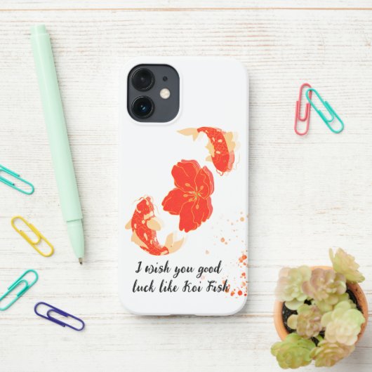 Eleganter Koi Fisch und Rotes Blossom Kunst, Dicht iPhone Hülle (Auf dem Schreibtisch)