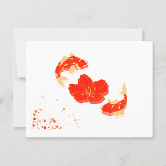 Eleganter Koi Fisch und Rotes Blossom Kunst, Dicht Postkarte