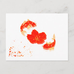 Eleganter Koi Fisch und Rotes Blossom Kunst, Dicht Postkarte
