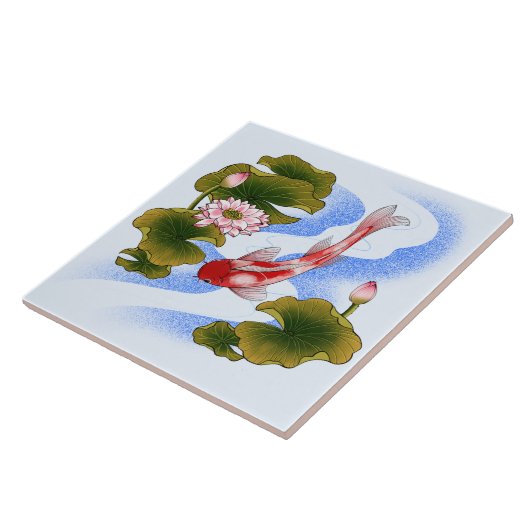 Eleganter Koi-Karpfen im Lotusteich Fliese (Seite)