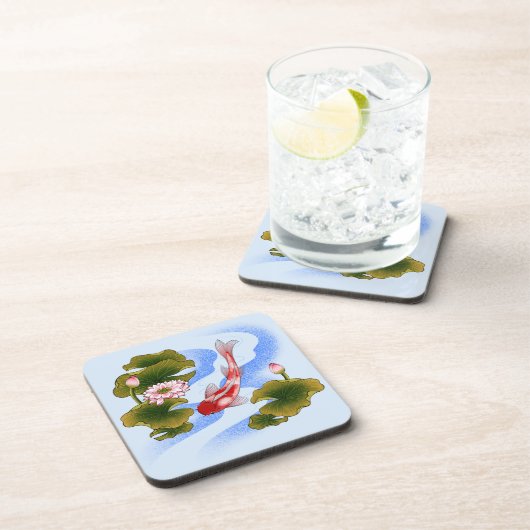 Eleganter Koi-Karpfen im Lotusteich Getränkeuntersetzer (Rechte Seite)